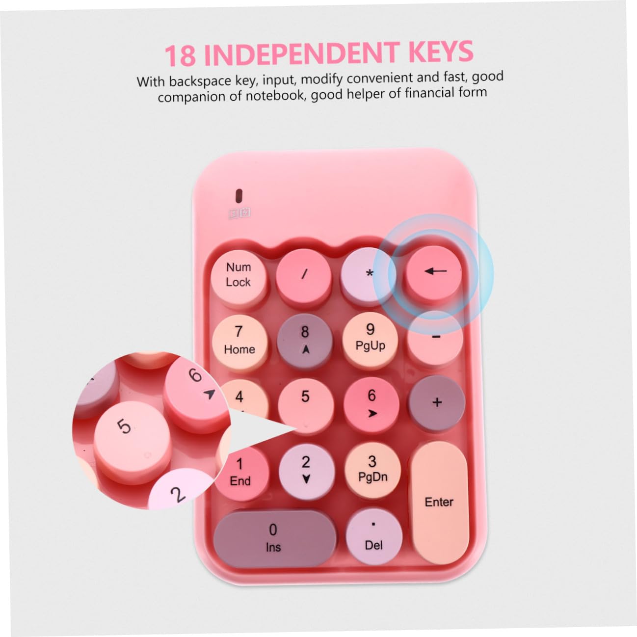 Tastiera Wireless 2.4g Compatta e Portatile Rosa 18 Tasti Indipendenti in Abs per Ufficio e Contabilità