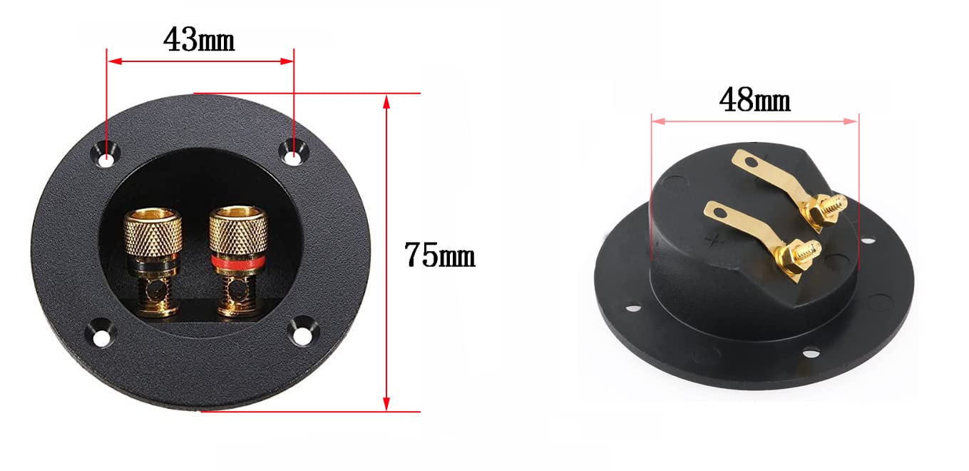 Litoexpe 2-Way Speaker Terminal Cups - 3 Inch Round Stereo Connectors With Gold Plated Contacts (2 Pack)