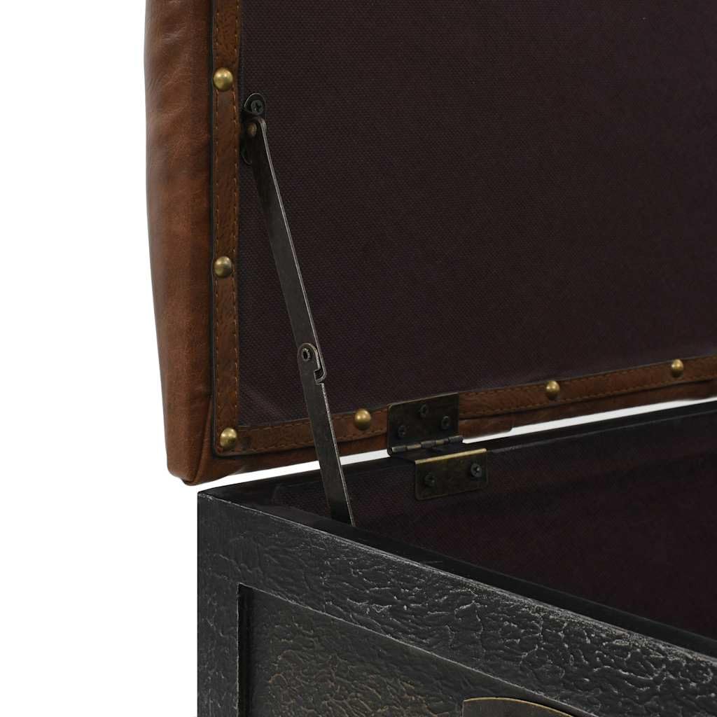 vidaXL Panca Contenitore in Legno Massello, Marrone, 80,5x41x50 cm, Legno di Abete & MDF con Pelle Sintetica, Baule Seduta, Seduta Imbottita, Ruote in Acciaio Robuste, Ingresso o Corridoio
