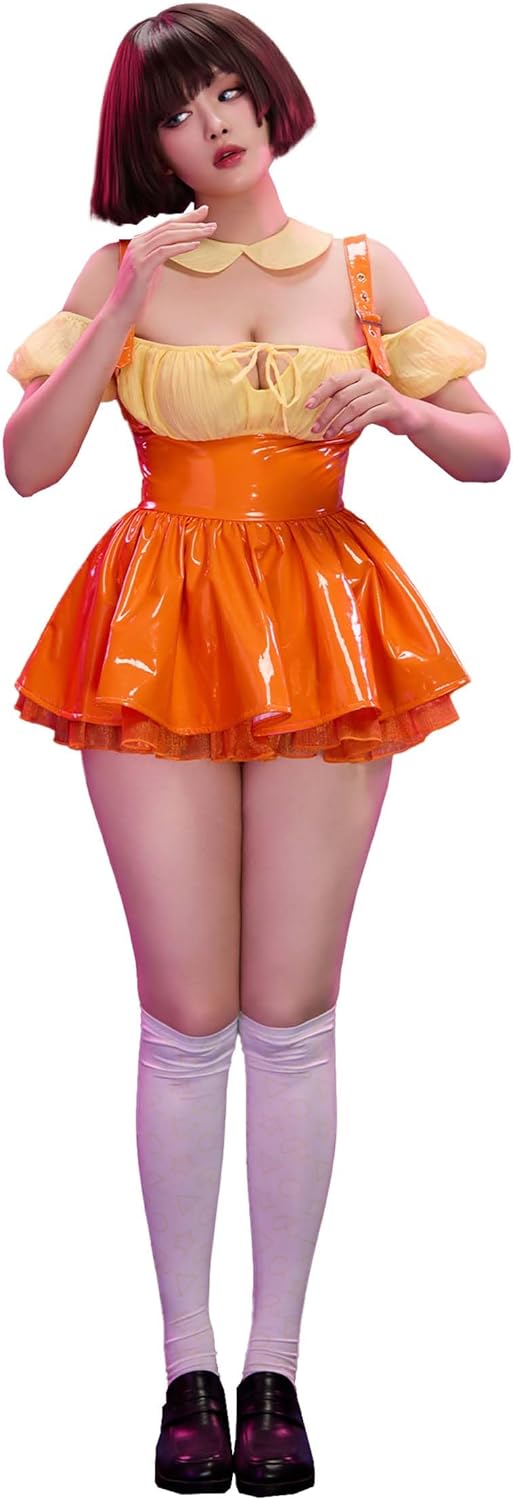 Mobbunny Women Lingerie Set TV Derivative Cosplay Costume Off-Shoulder Crop Top and Skirt with Collar Halloween Dress