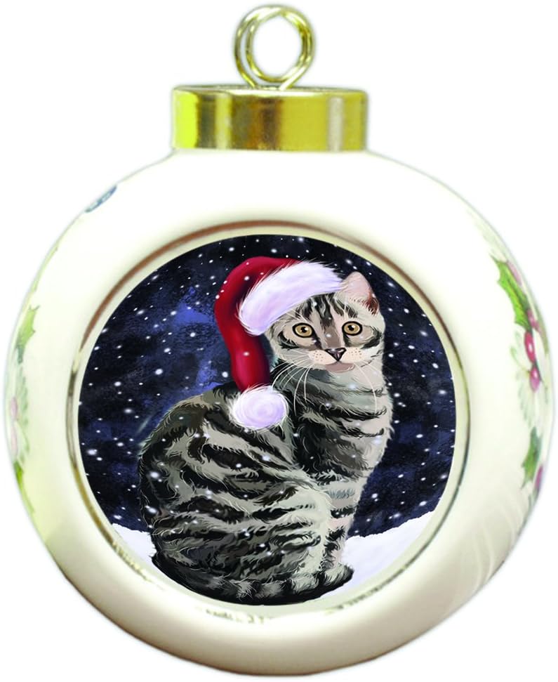 Santa Sleeping with Bengal Cats and Kittens Round Ball Ornament - Pet Decorative Hanging Ornaments for Christmas X-mas Tree Decorations - 3" Round Ceramic Ornament D459