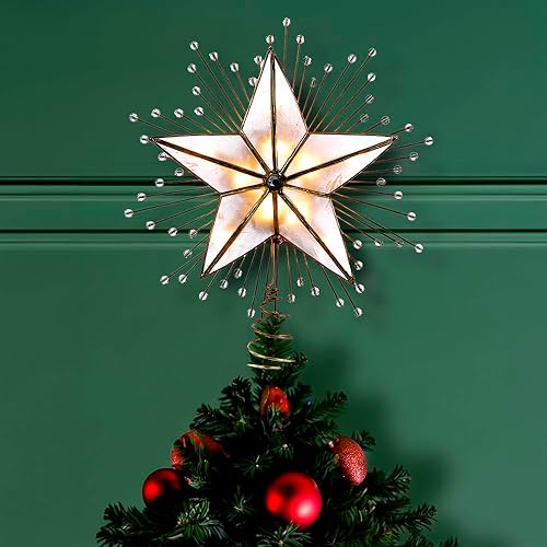 Miniatura 2 de Kurt Adler - Árbol de estrella Capiz de 5 puntos de 10 pulgadas con rayas y cuentas