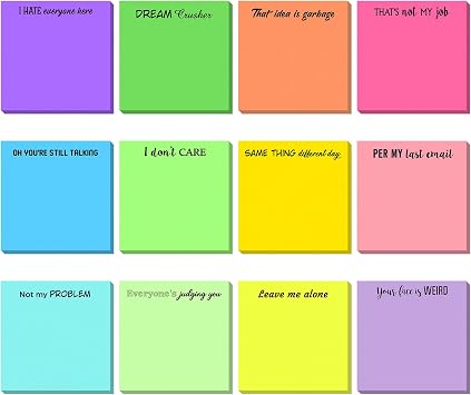12 Pcs Funny Sticky Notes, Snarky Cute Note Pads for Work,Stylish Style
