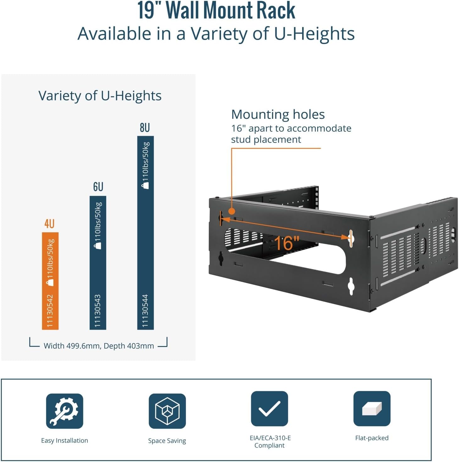 Tecmojo 4U Wall Mount Network Rack, 19" Open Frame Patch Panel Bracket with Adjustable Depth 9.7-15.9 in, Fits Shallow IT Equipments, 110 lbs Capacity, EIA-310 Compliant