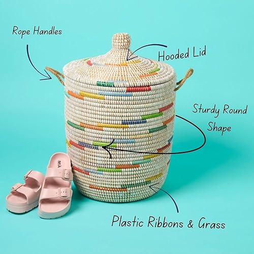 Miniatura 6 de Senegalo Cesta de césped con remolinos de arco iris blanco jumbo