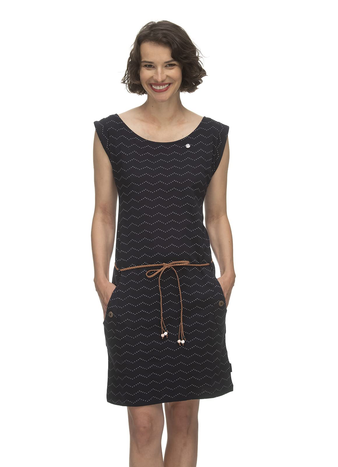 Ragwear TAGG Zig ZAG Damen Frauen Kurzarmkleid,Kleid,Freizeitkleid,Sommerkleid,Shirtkleid,Kurzarm,Taillengürtel