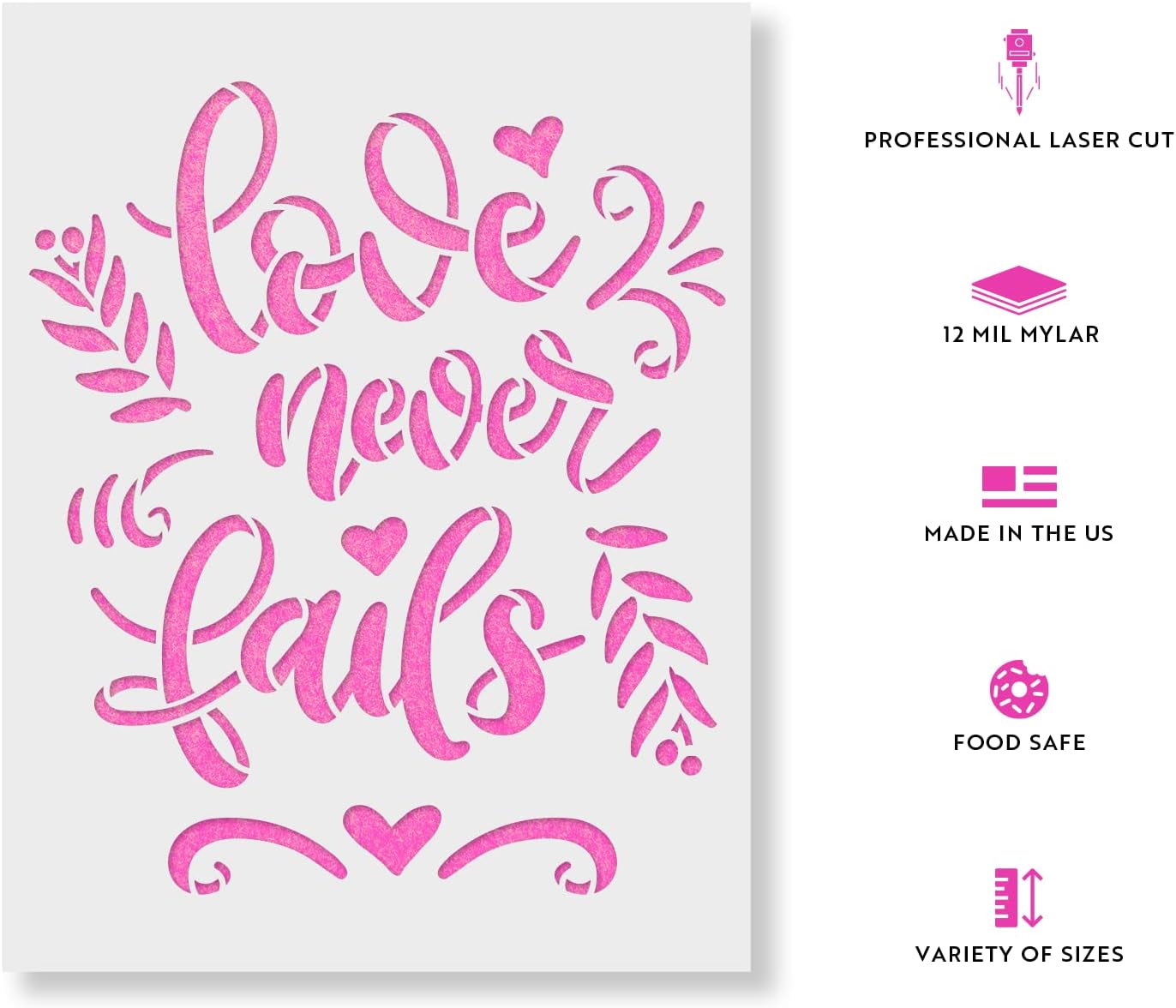 Love Never Fails Sign Stencil - Streamline Your DIY Sign Projects, Spray Paint Stencils