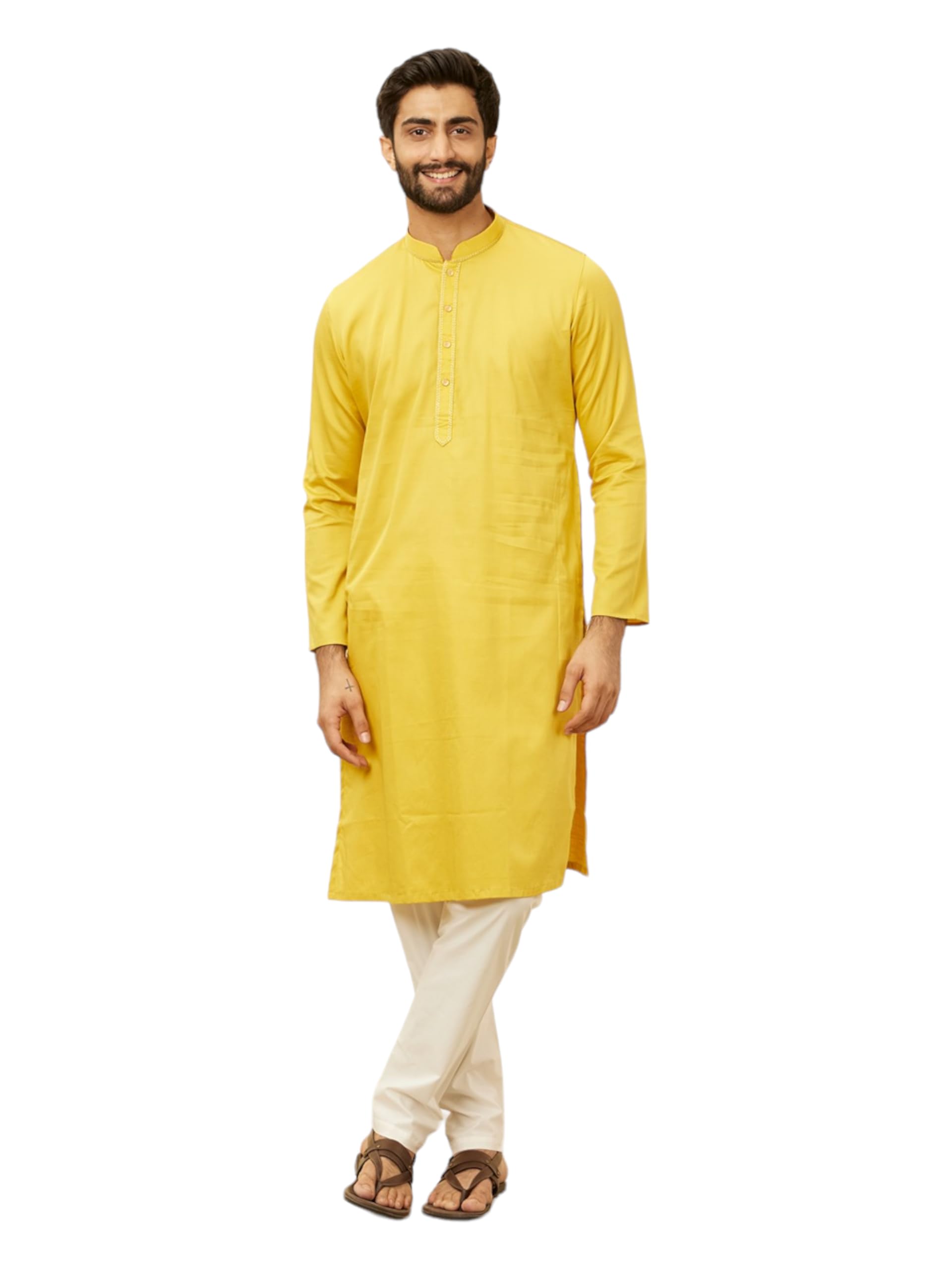 manyavar Men's Cotton Embroidered Bandhgala Kurta Set (2pcs)-picture-23