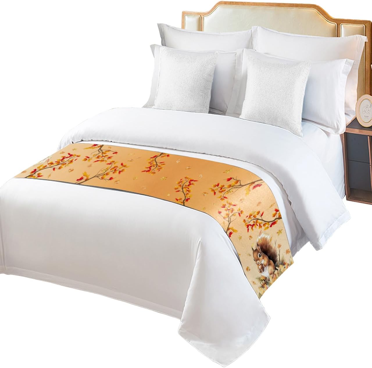 Thanksgiving Bed Runner Scarf Thanksgiving Cute Cartoon Turkey Orange Plaid Bedding Scarf Decorative Bed Runners Cover for Home Bedroom Hotel Wedding Room Bed Scarf for Foot of Bed Queen 83x20in