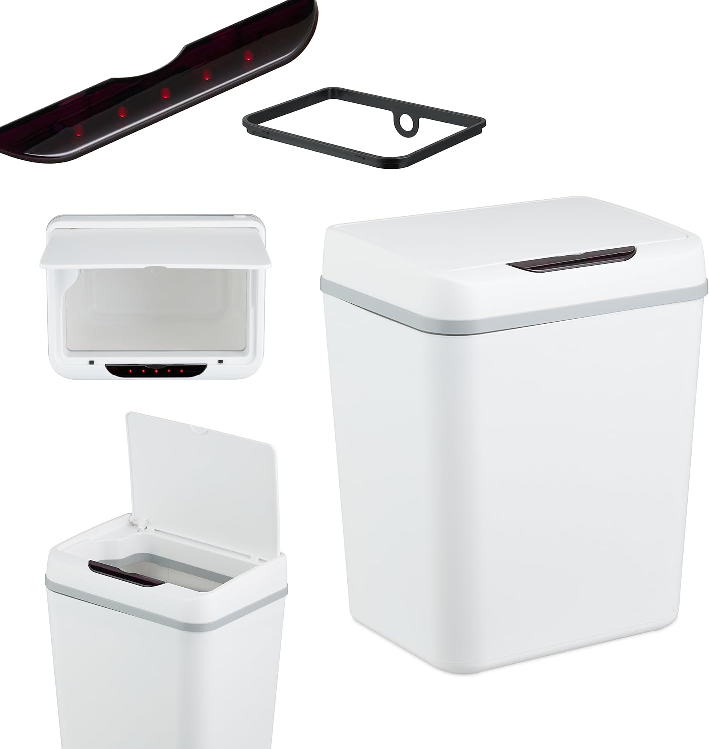 Relaxdays Bathroom Bin with Sensor, 9 litres, Electric Lid, Bin Bag Holder, Bathroom Bin, Plastic, White
