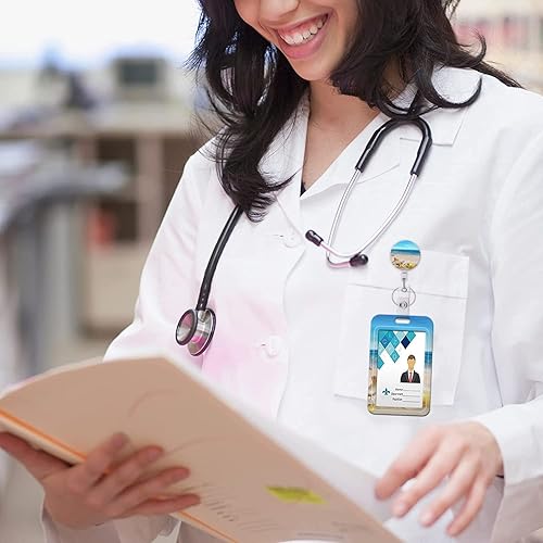 Miniatura 5 de Portatarretes retráctiles con mosquetón y clip de carrete, portatarjetas de identificación vertical con llavero, 1 paquete de portatarjetas de