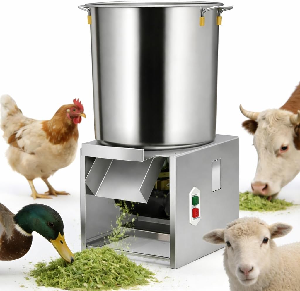 Electric Commercial Vegetable Chopper, Small Household Poultry Feed, 1200W Animal Feed Grinder, Comes with 4 Spare Blades Splash Guard for Poultry and Animal Feed Preparation