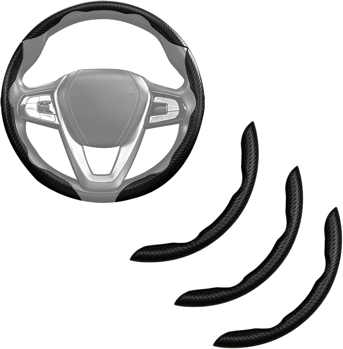 Funda para volante de fibra de carbono, 3 uds., agarre de 15 pulgadas, Universal, negro | Accesorios antideslizantes para la cubierta del volante del coche