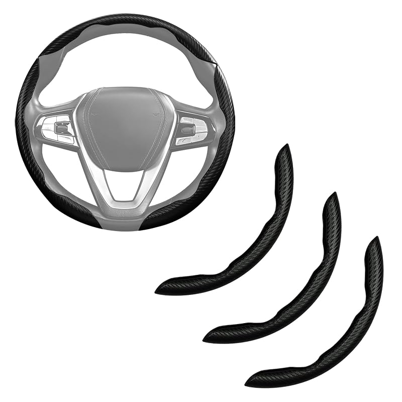 Capa para Volante em Fibra de Carbono, Preta Fosca, para Volantes Redondos de 38,1 cm, Aotoyou, Kit com 3 Peças