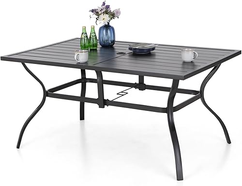Miniatura 1 de MFSTUDIO Mesa de comedor rectangular de 60 x 38 pulgadas, muebles de metal para patio con agujero para sombrilla de 1.57 pulgadas para terraza,