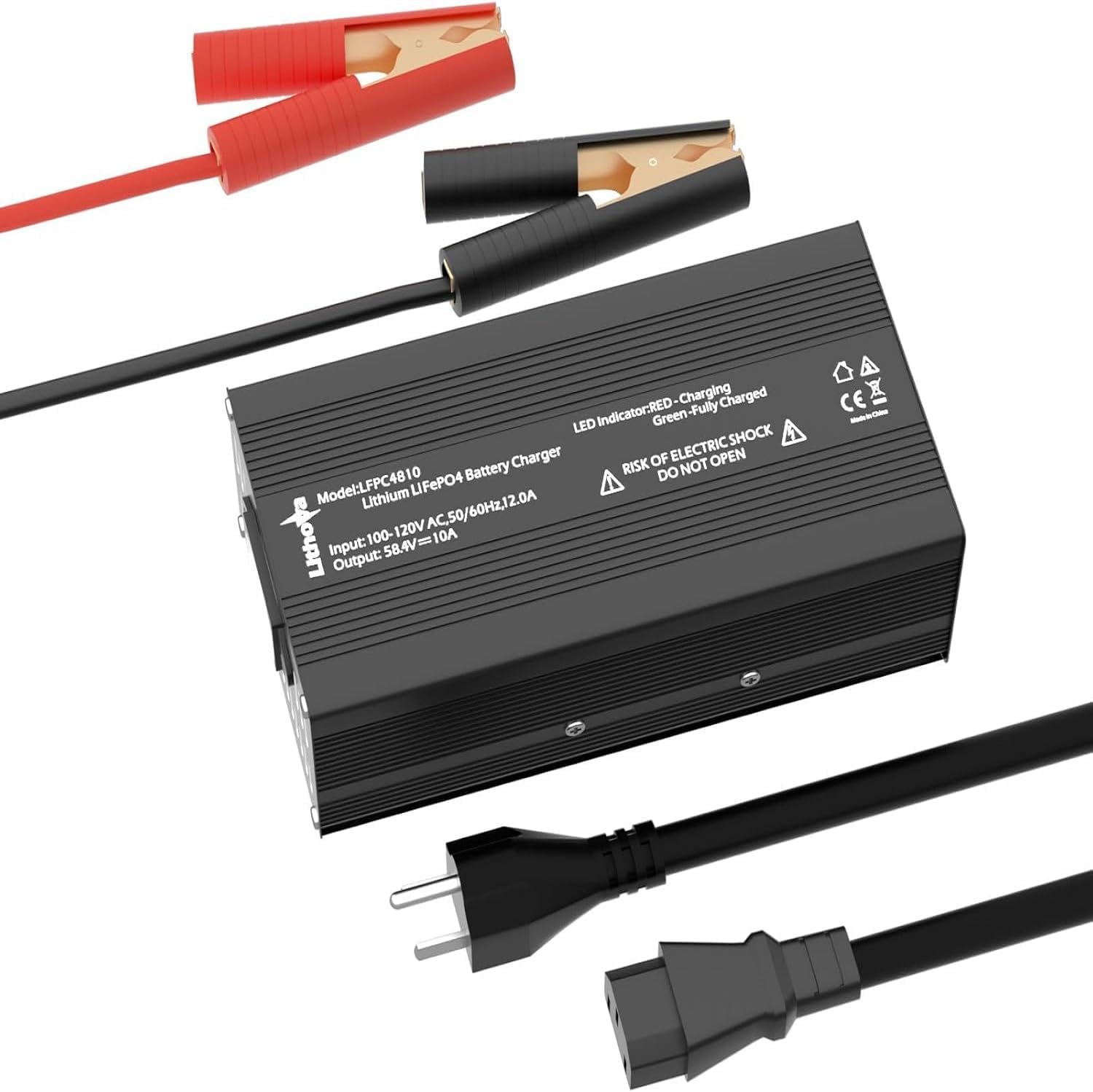 58.4V 10A LiFePO4 Battery Charger,48V Lithium Battery Charger,with LED Indicator and Cooling Fan,110V 120V,100V to 240V Input, Suitable for Golf carts,Energy Storage,Electric Scooter