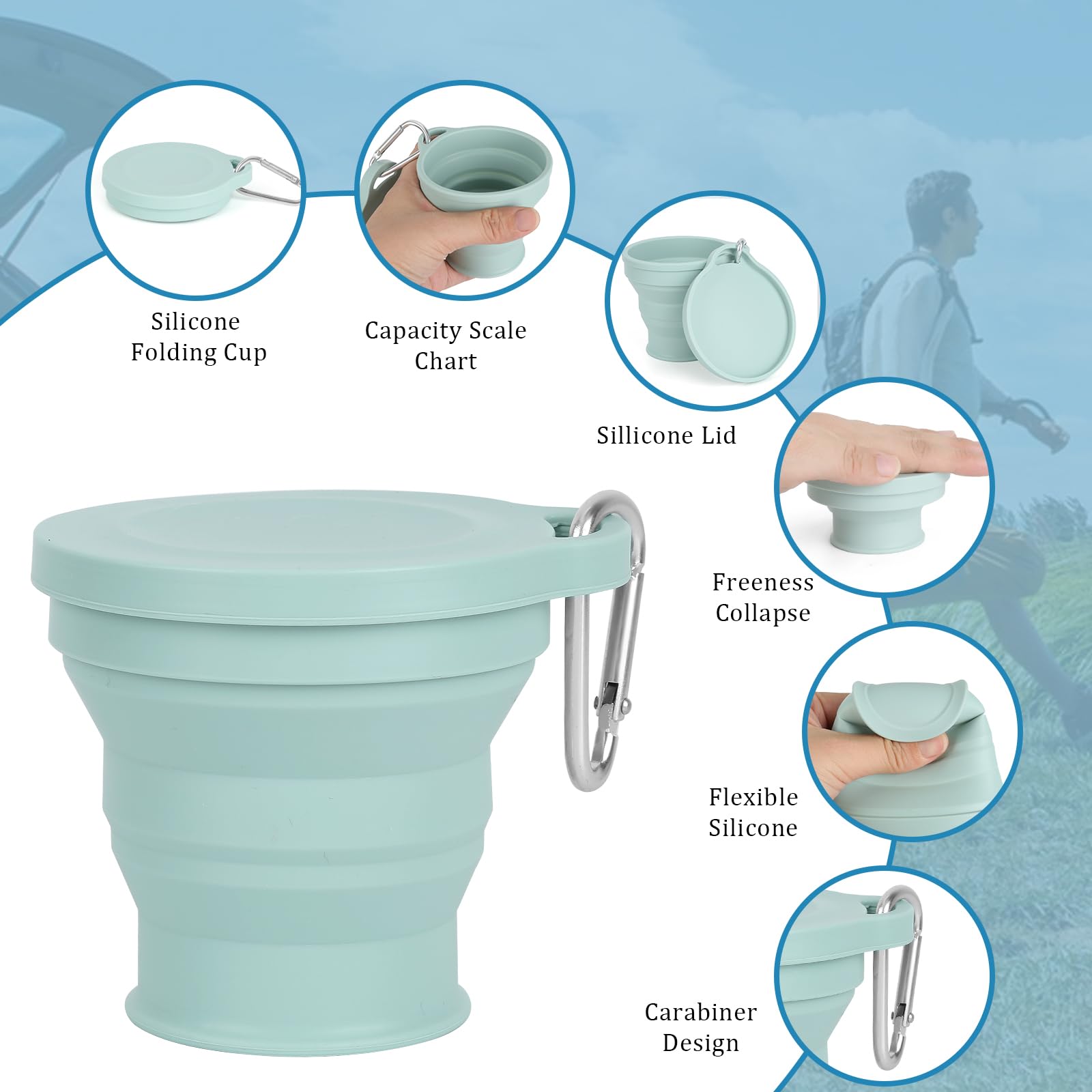 2 Pezzi Tazze di Silicone Pieghevole, 180ml Portatile a Livello Alimentare Senza BPA Coppe da Viaggio Pieghevoli con Coperchio di Sigillatura per Viaggio, Campeggio, Escursionismo e al Lavoro.