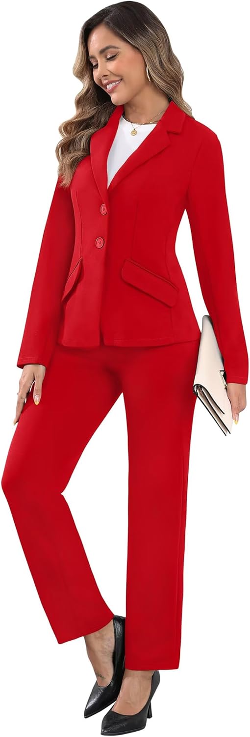Women's Business 2 Piece Blazer Sets Casual Long Sleeve Open Front Blazer Jackets and Pencil Pant Suits - Image 4