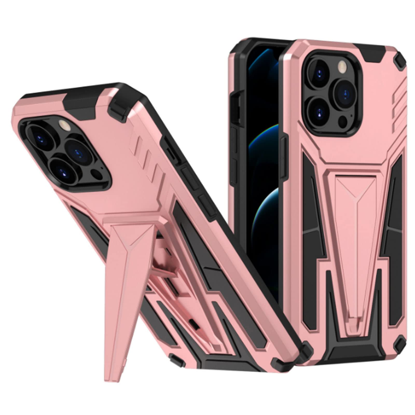 Etui do iPhone 13 Pro Max/13 Pro/13/13 mini, odporne na wstrząsy twarde silikonowe etui ochronne z podpórką, kompatybilne z magnetycznym uchwytem samochodowym, różowe, 13 6,1"
