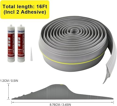 Miniatura 2 de Tira de goma universal para puerta de garaje con adhesivos, repuesto de burletes resistentes a la intemperie (16 pies, gris)