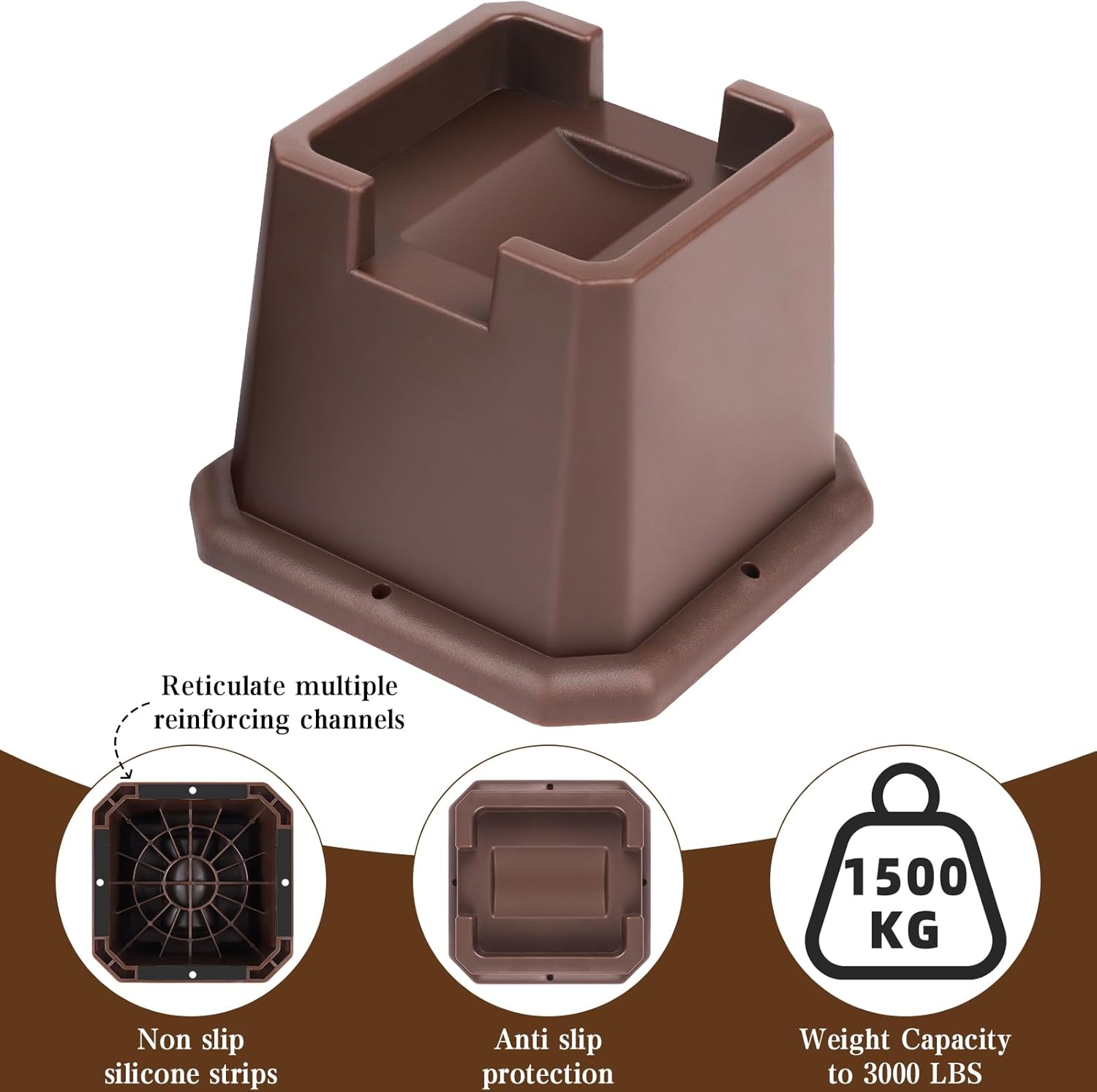 Adjustable Bed Furniture Risers Elevation in Heights Heavy Duty Risers for Both Posts and Wheels of Furniture Sofa Bed Couch Table (Brown 6 Pack, 3 Inch)