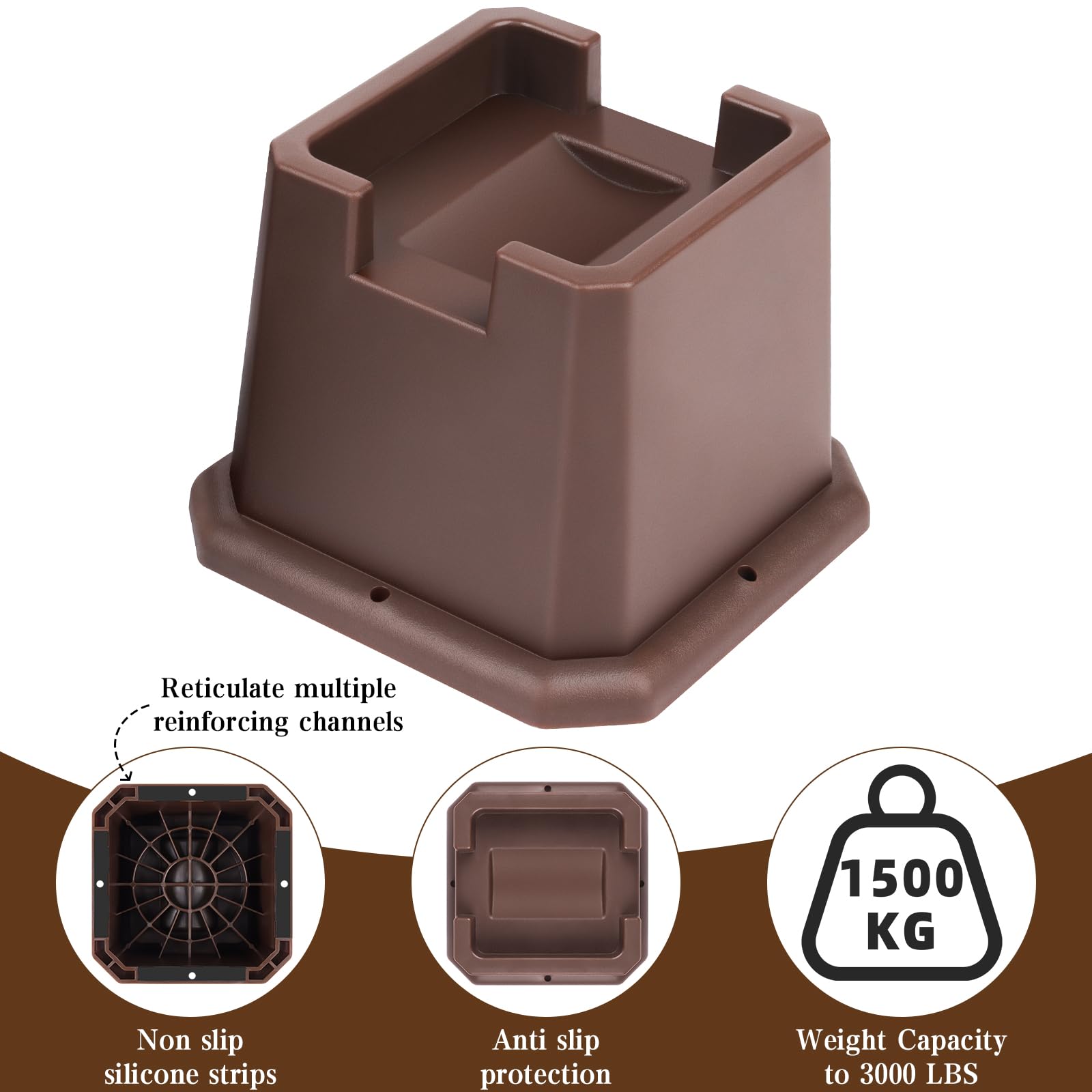 Elevadores ajustables para muebles de cama, elevadores resistentes tanto para postes como para ruedas de muebles, sofá, cama, mesa (marrón, paquete de 8, 3 pulgadas)