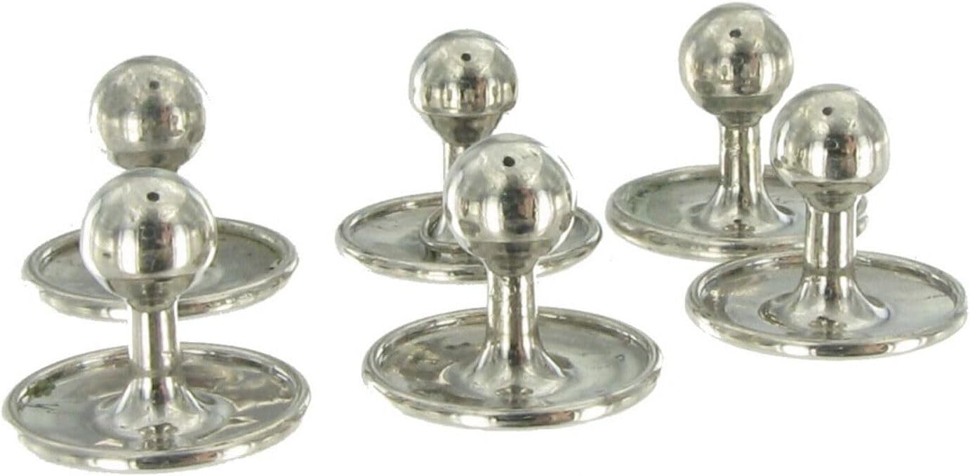 Tuxedo Studs Silver Tone Collar Buttons Shirt Formal Wear Wedding - Set of 6 Fashion Studs Trendy Accessories Stylish Additions