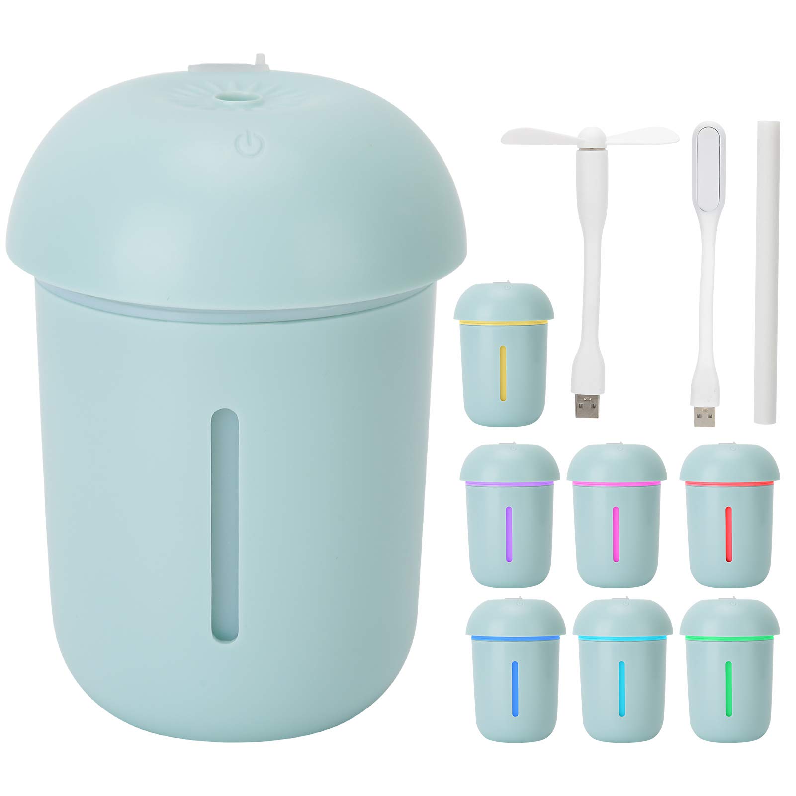 Umidificatore USB 200 ml con diffusore di aromi per ufficio, (umidificatore a funghi blu)