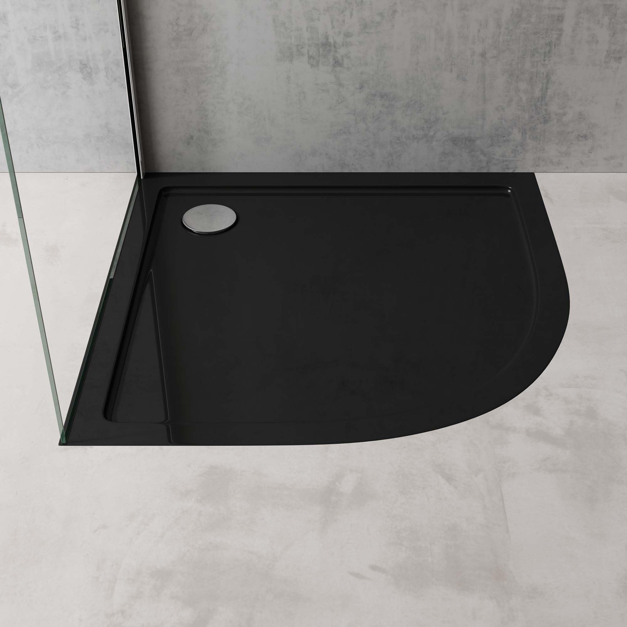 doporro Receveur de Douche Quart de Cercle Extra Plat 90x90x4cm | Bac à Douche, Acrylique, Noir, avec Bonde AL01, Faro3