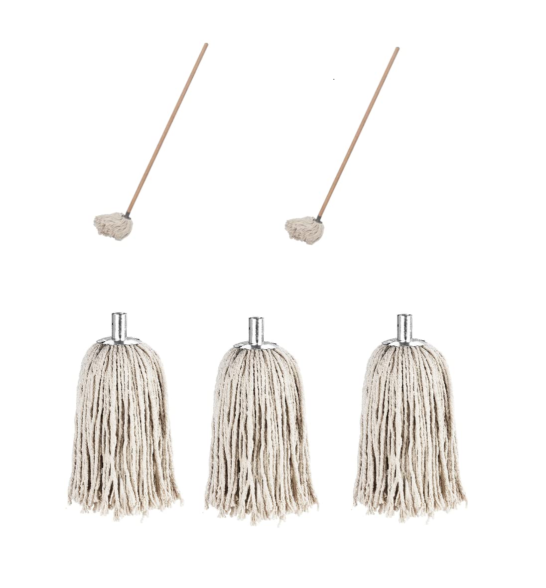 Pure Cotton String Mop Head Steel Socket Refill & Pole Cleaning Floor Sweep Set (2)