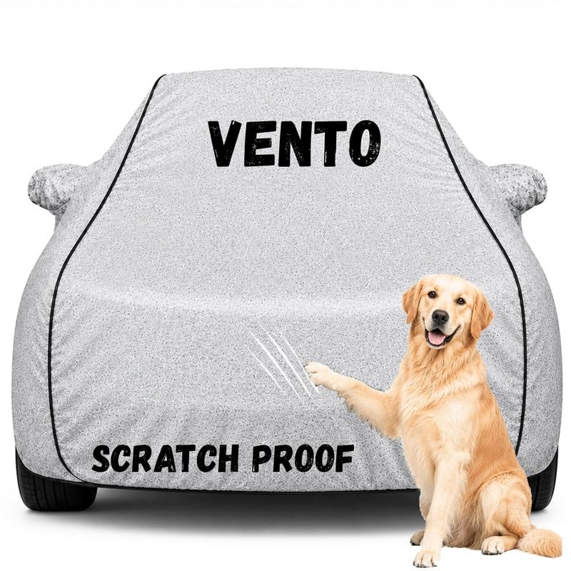Image of Pure Fabric Silver 100% Waterproof Vento Car Cover | Polyester Car Body Cover for Rain & Sun | UV Protection, Dustproof, Scratch Resistant, Windproof, Heat Resistant, Custom Fit