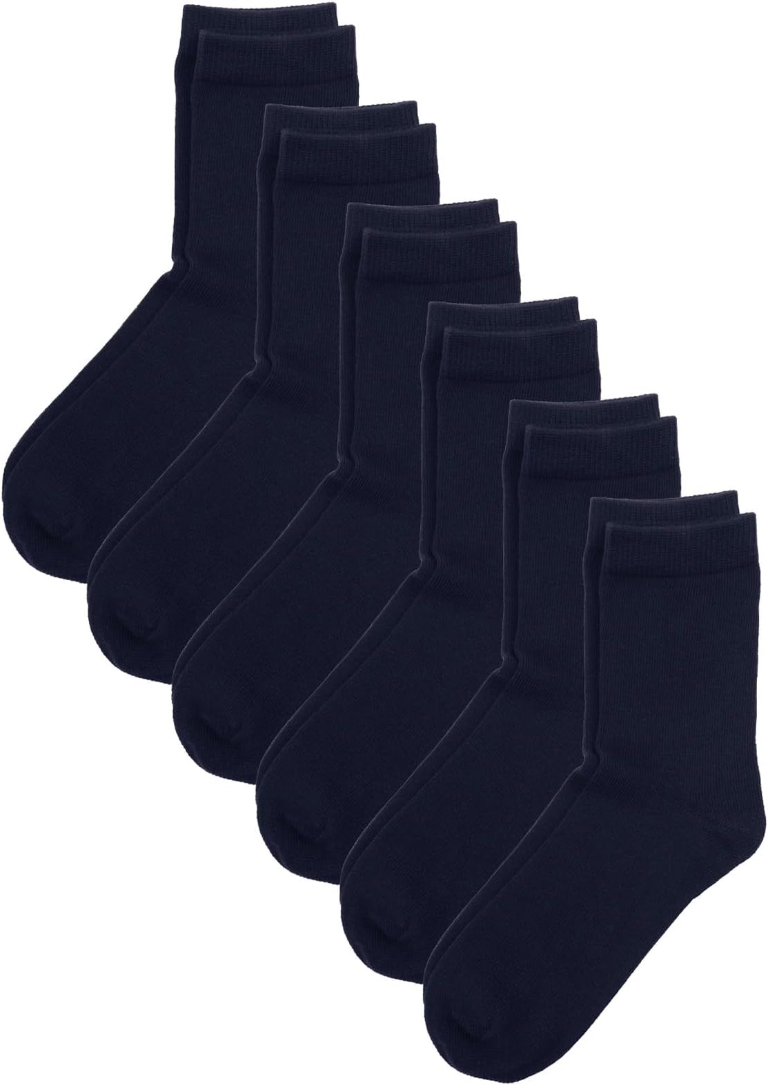 Unisex Kids Youth Boys Girls Soft Cotton School Crew Dress Socks Seamless Toe Black White Gray Navy 6 Pack