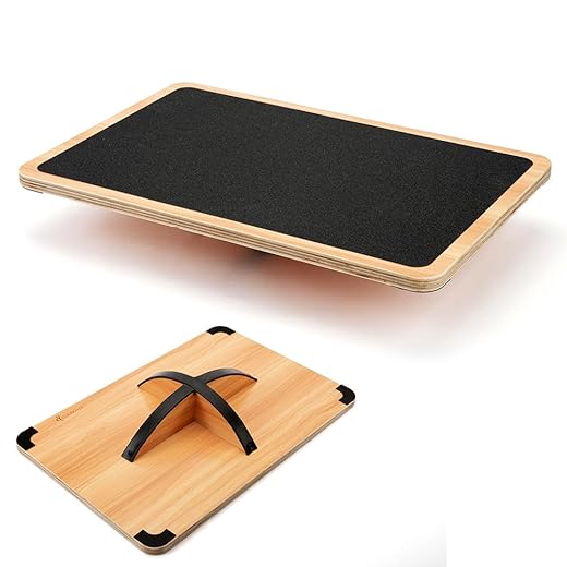 StrongTek Professional Wooden Balance Board, Rocker Board, Wood Standing Desk Accessory, Balancing Board for Under Desk, Anti Slip Roller, Core Strength, Stability, Office Wobble Boards