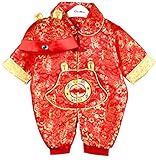 CRB Fashion Baby Newborn Boy Girls Chinese New Years Asian Shirt Outfit … (4 to 8 Months, Red Flowers)