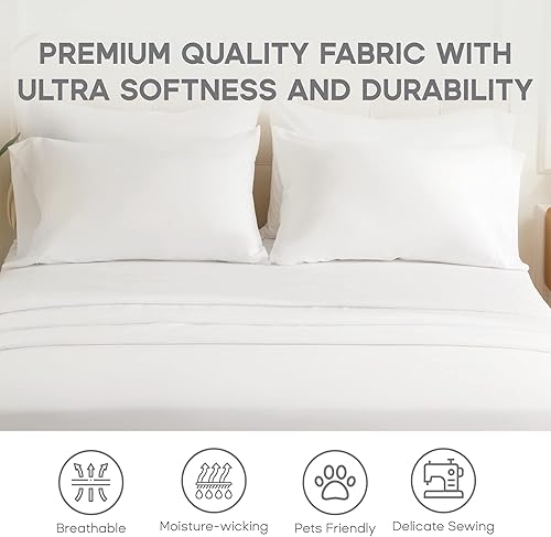 Vista 22 de Sonive Juego de sábanas para cama King, sábanas y fundas de almohada de 4 piezas con sábana bajera, sábana bajera de microfibra cepillada suave, Gris