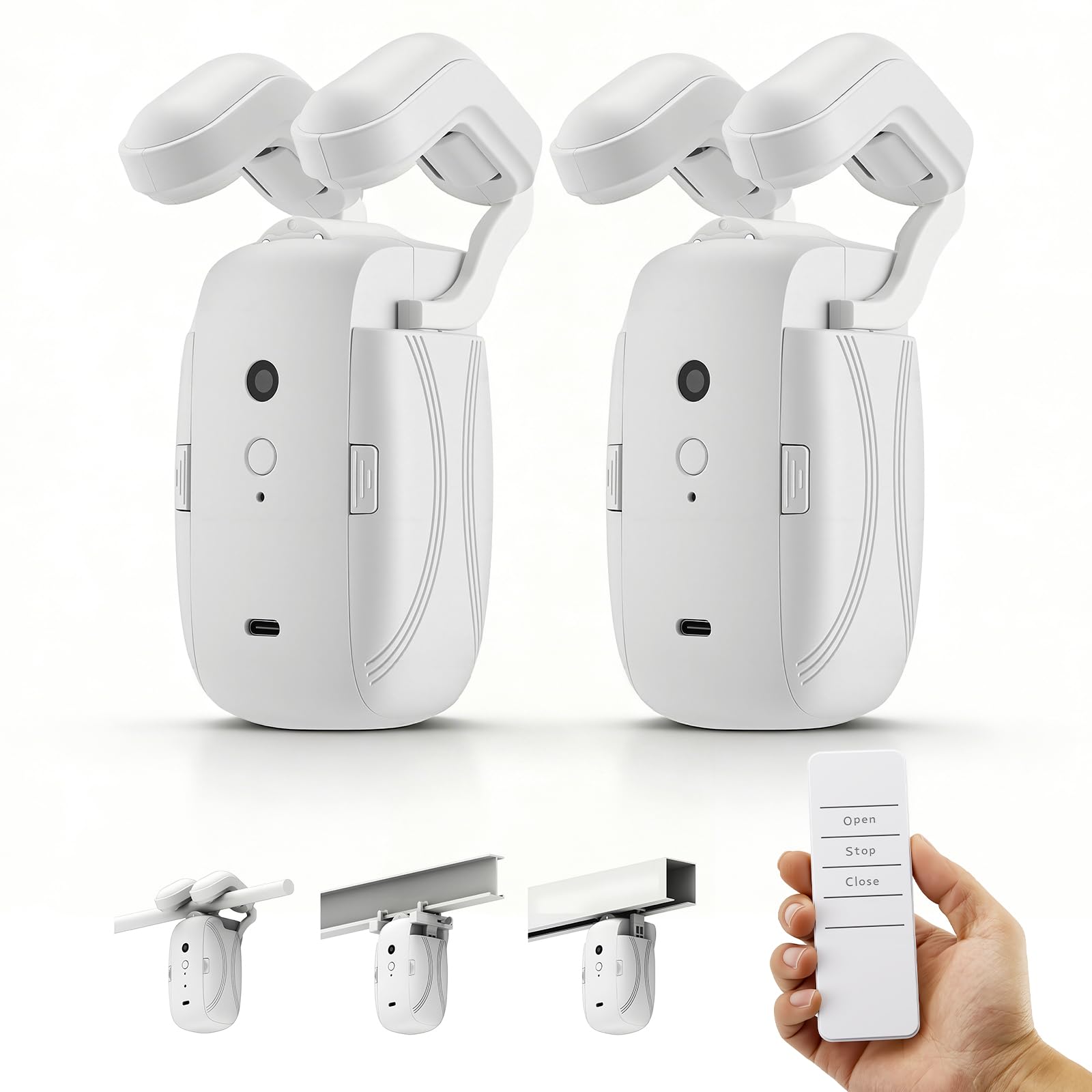 2 Pièces Ouvre-Rideau Automatique, Rideau Electrique Interieur 3 in 1 - Robot de Rideau Électrique avec Télécommande, Moteur Silencieux pour Tringle Romaine, Rail en Forme de T/U