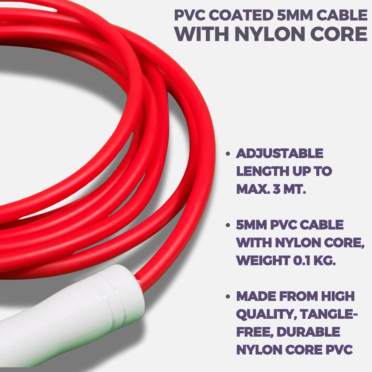 Elevate Rope Skipping MAX (BLOOD) - Cuerda de saltar de PVC resistente con núcleo de nailon (5 mm de grosor, para niños y adultos, longitud máxima de 3 m, asas fuertes, 1 blanco, 1 rojo)