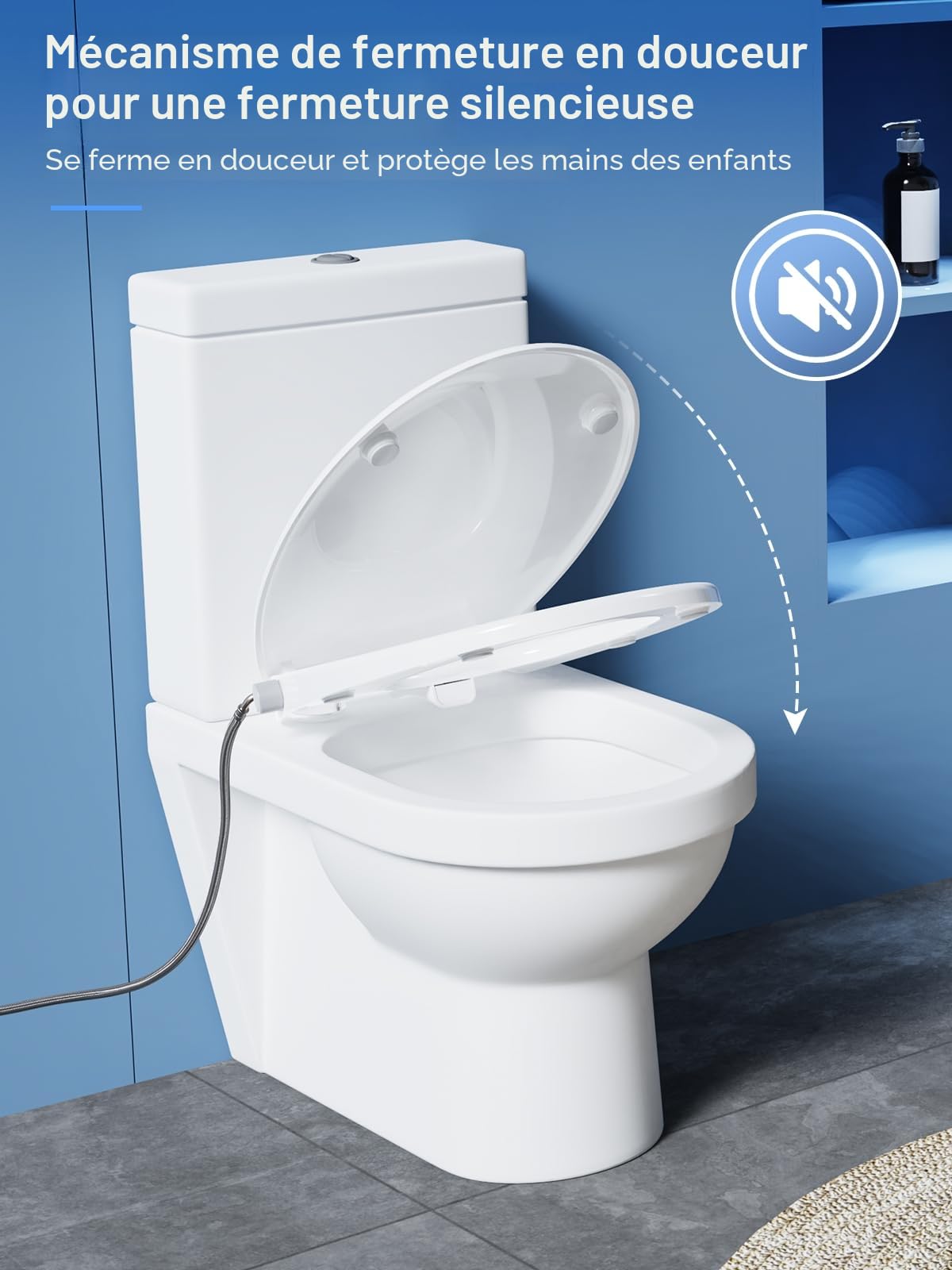 YEAUPE PRO Abattant wc japonais Forme O, Abattant WC avec frein de chute, non électrique avec double buses rétractables autonettoyantes, Kit Abattant japonais,Blanc, 43 * 37.1CM