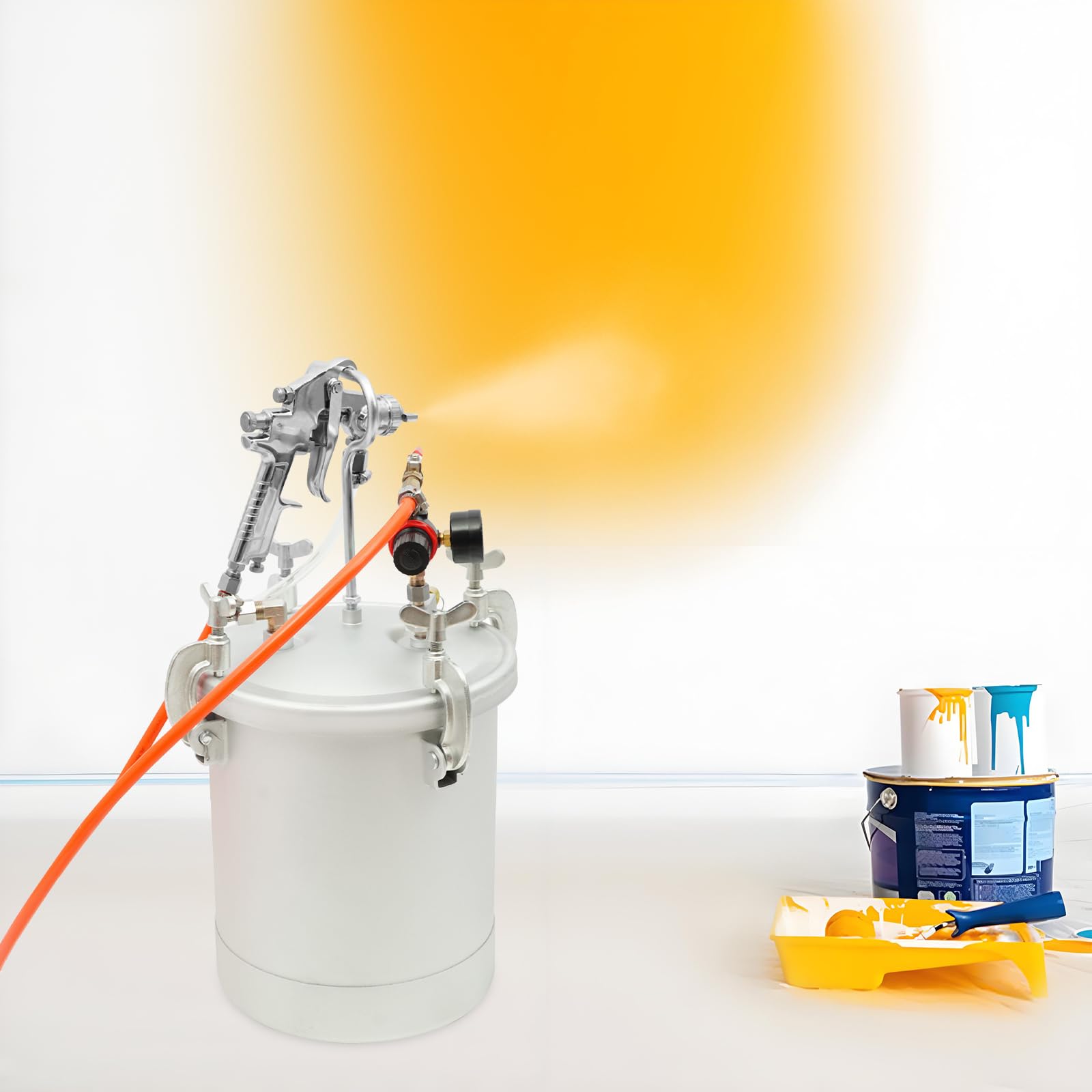 Depósito de pintura de aire comprimido, 10 l, con pistola pulverizadora, boquilla de 3,0 mm, para pared de coche, estructura de acero, pulverizador profesional de acero al carbono