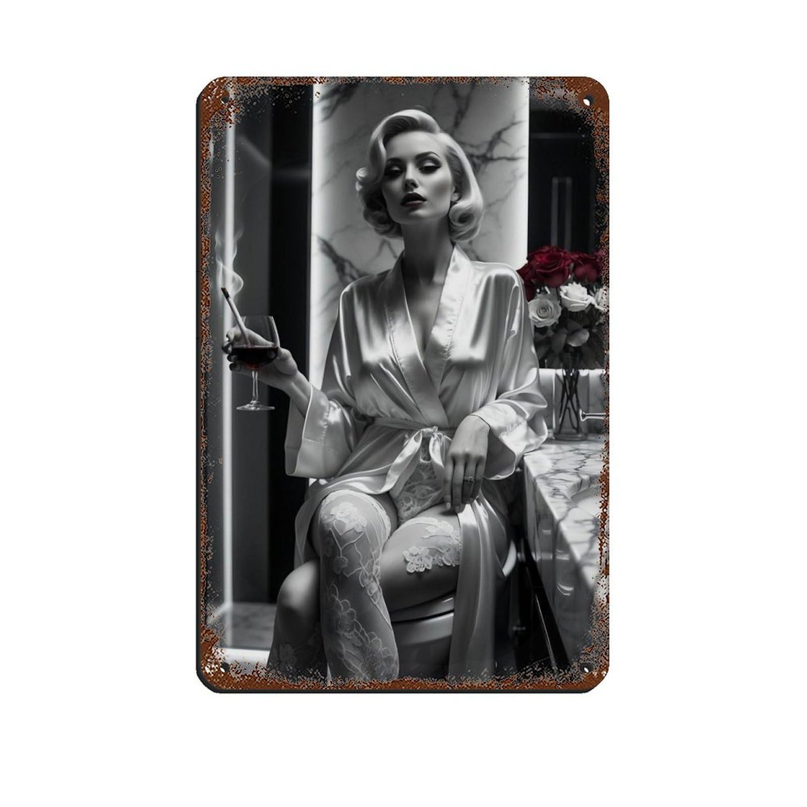 Vintage Glamour Elegant Woman Drinking Wine Retro Poster Metal Tin Sign Chic Art Retro Iron Painting Bar People Cave Cafe Family Garage Poster Wall Decoration 8x12inch(20x30cm)
