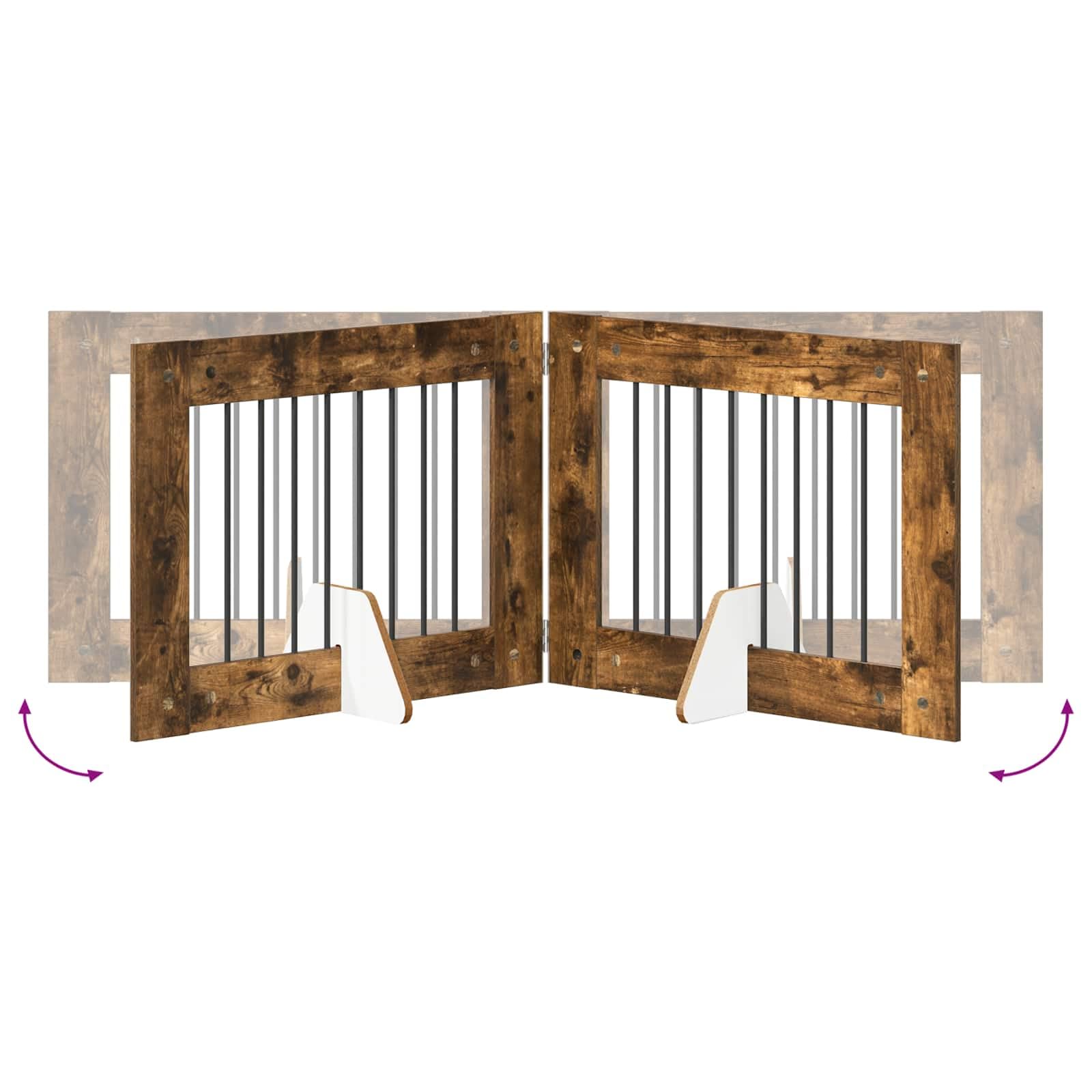 Puerta para perros con soporte, 2 piezas de roble ahumado, 80 x 60 cm, plegable y portátil, para uso en interiores y exteriores, protección segura para cachorros y perros