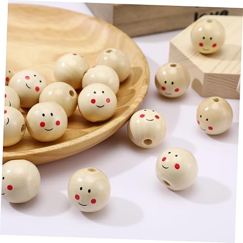 Miniatura 5 de jojofuny 20 cuentas redondas de madera de cara sonriente de 0.98 pulgadas, cuentas de madera natural con agujero para hacer joyas, pulseras,