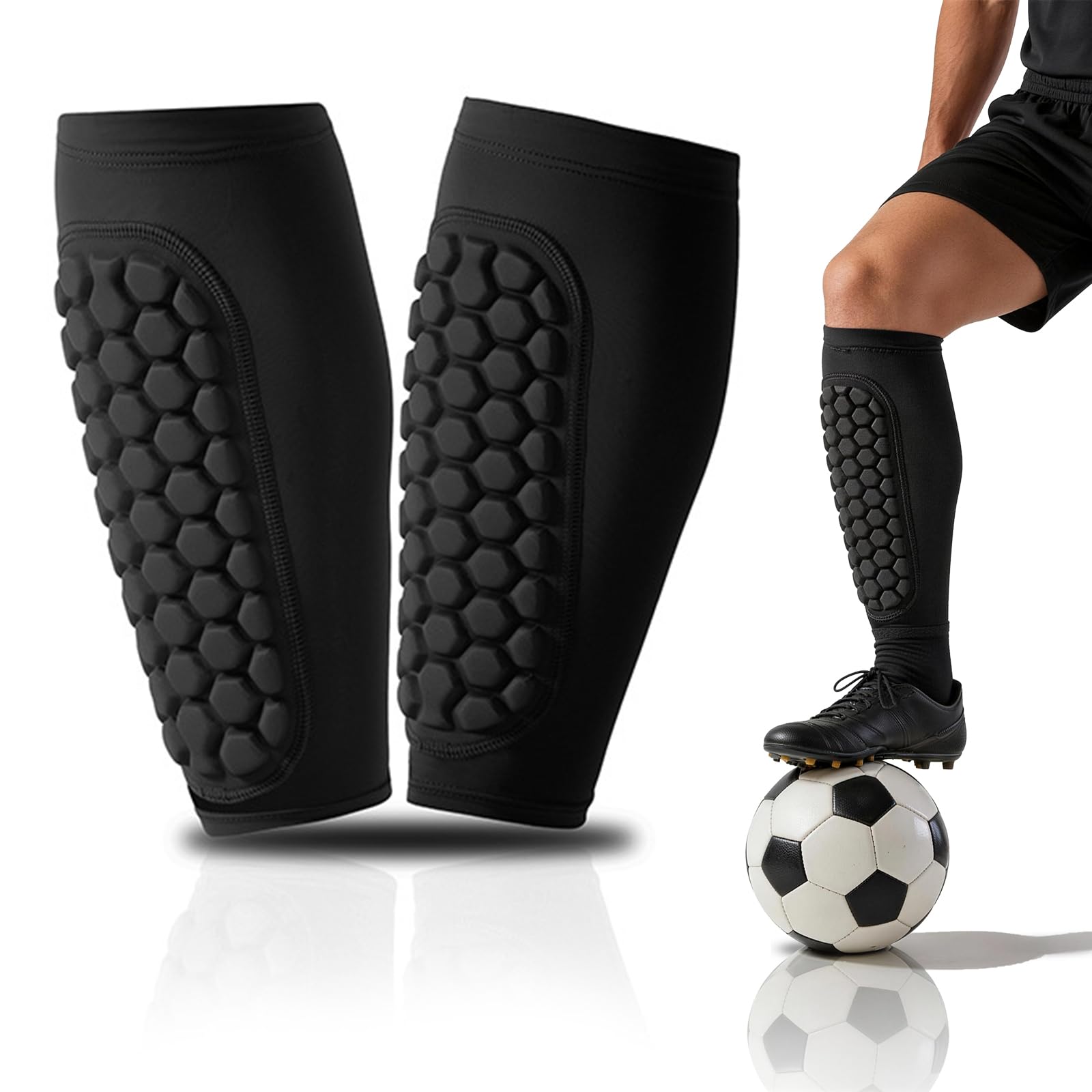 Football Shin Pads Boys, Shin Defenders Guards Sleeves Kids - Superior Impact Absorption, Breathable Lightweight Protective Gear for Football, Rugby & Sports Training Match
