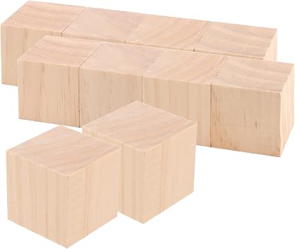 10 Pcs Wood Square Blocks, 2x2 Inch/5x5 cm Unfinished Wooden Cubes, Whittling Wooden Blocks for Puzzle Making, DIY and Craft Project