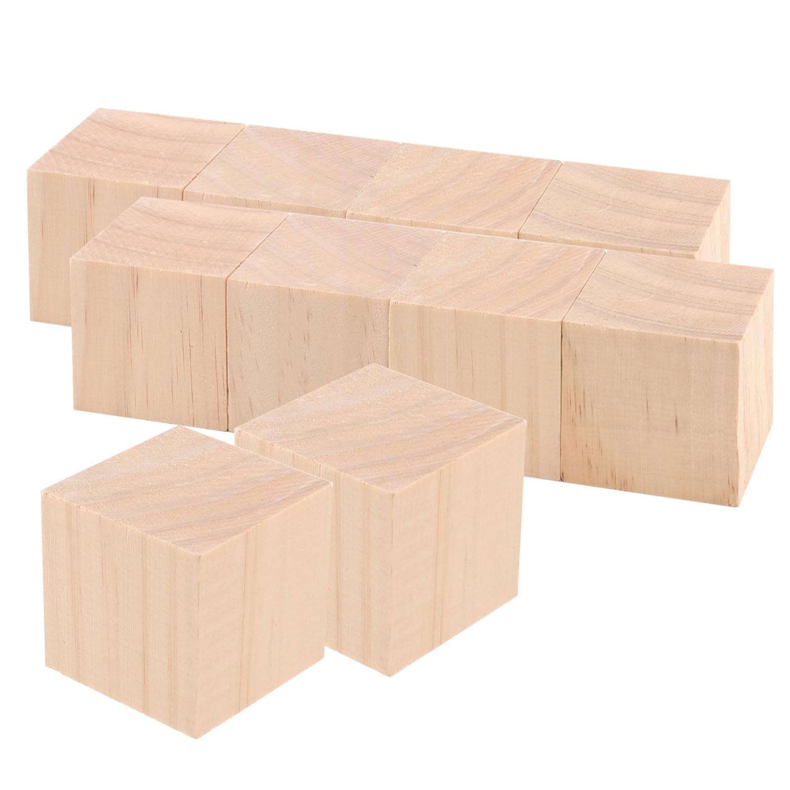 KOHAND 10 Pcs Wood Square Blocks, 2x2 Inch/5x5 cm Unfinished Wooden Cubes, Whittling Wooden Blocks for Puzzle Making, DIY and Craft Project