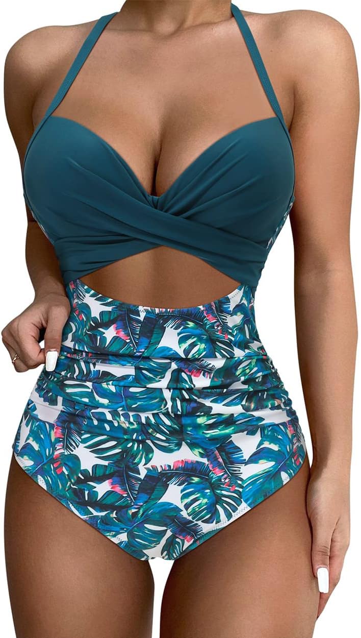 SUUKSESS Women Wrap Cut Out One Piece Swimsuit High Waisted Monokini Bathing Suit