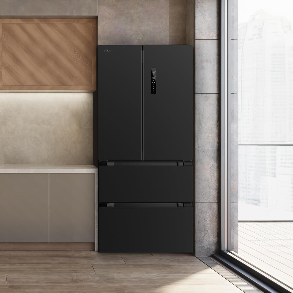 Cecotec Frigorífico puerta francesa Bolero CoolMarket FD 436 Dark E. Compresor Inverter Plus Frigorífico 4 Puertas Estilo Francés Dark 183X84Cm, 510L, No Frost, Clase Energética E, Metal Cooling