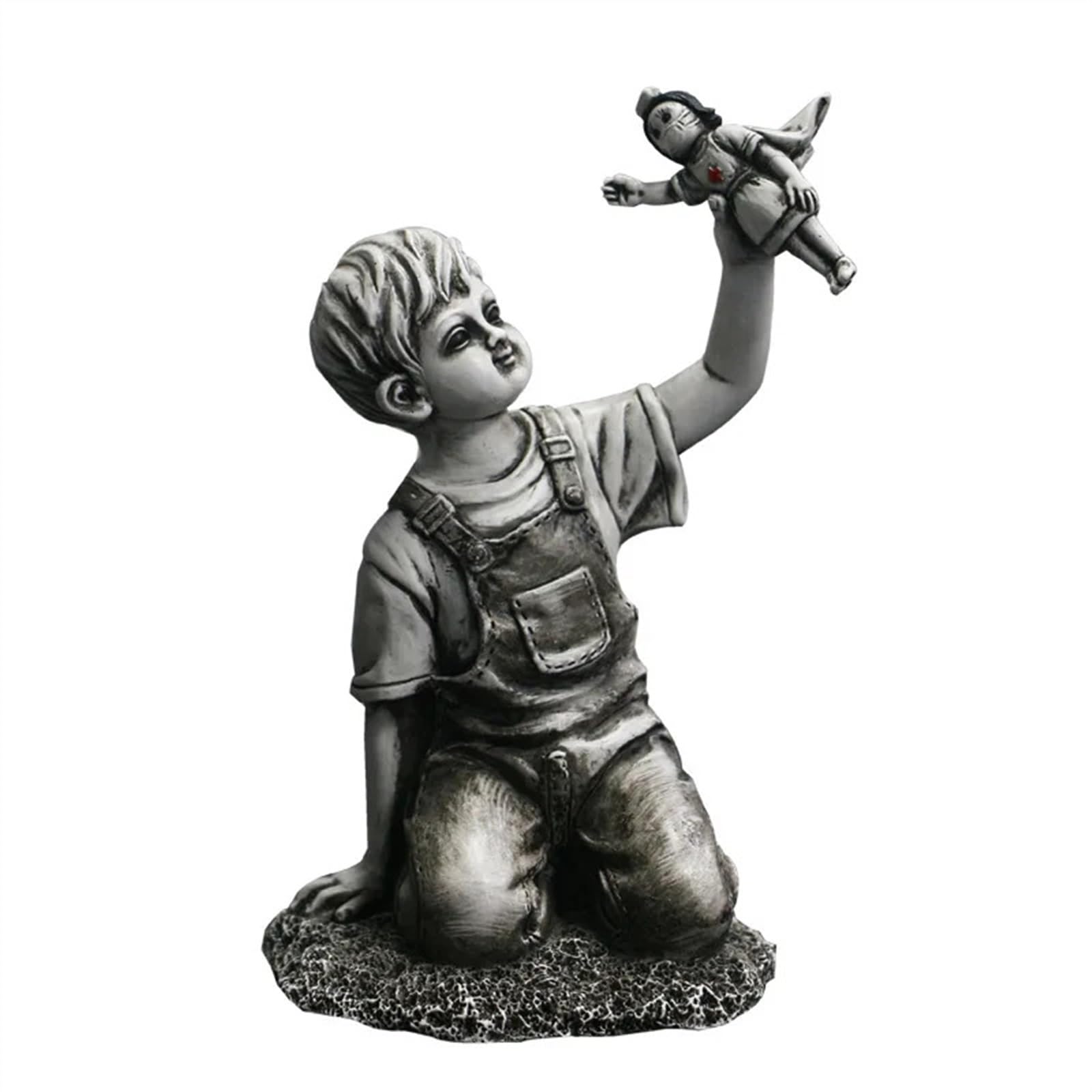 Habitz Boys 11X10x17cm Banksy Sculpture Decoration Nordic Creative Resin Statue Ornaments Living Room Street Art Design Carving Sculptures Model Modern Figure Stable For Desktop,Table,Living Room,Bedroom