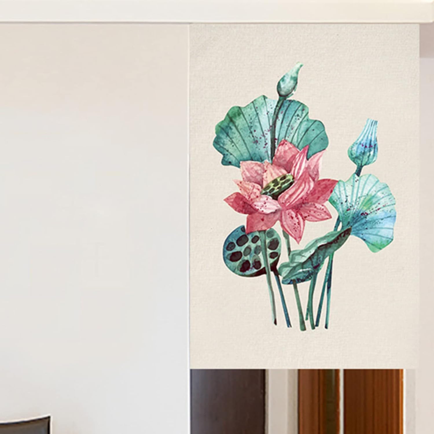 のれん 暖簾 和風 間仕切り 室内インテリア 温泉 施設向け バスルーム目隠し 80*120cm 半遮光 おしゃれ 日本画風 山水