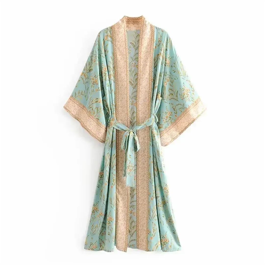 Wjnvfioo Moda Donna EN8 Stampa Manica Pipistrello Spiaggia Bohemian Kimono Scollo a V Robe Bikini Cover-Up